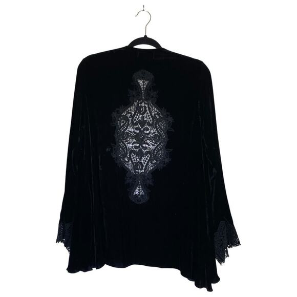 JOHNNY WAS 4LoveandLiberty Velvet Black Cardigan Whimsigoth 90s Witchy Boho Med - Picture 2 of 7